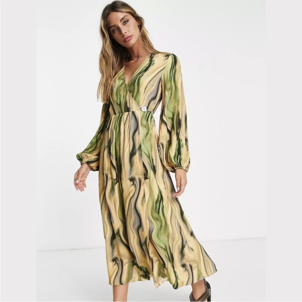 & Other Stories Green and Yellow Midi Dress